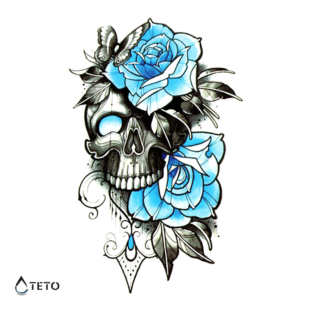 Calavera con flores azules
