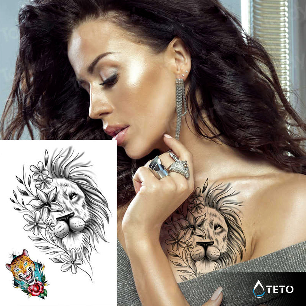 León y tigre con flor - set