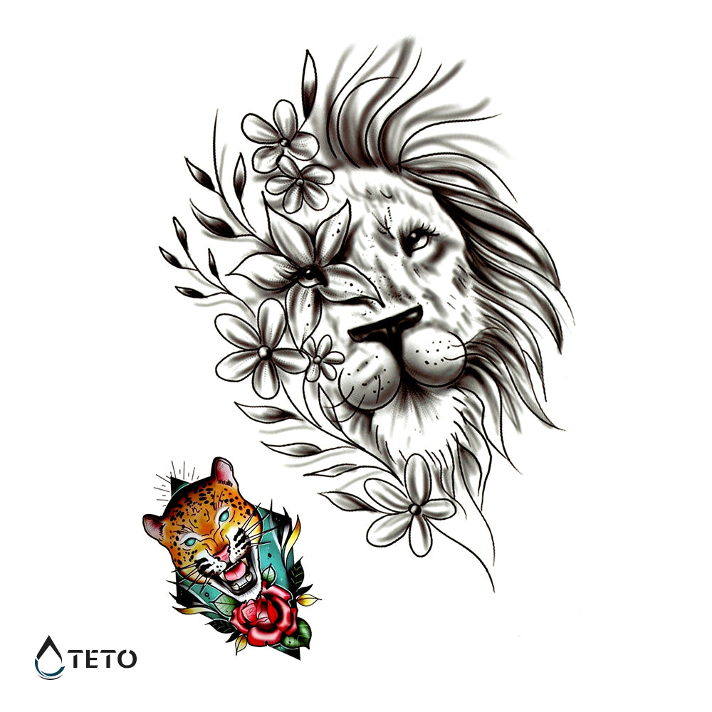 León y tigre con flor - set