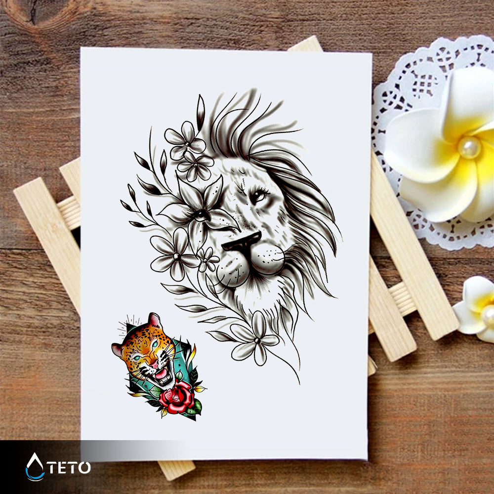 León y tigre con flor - set