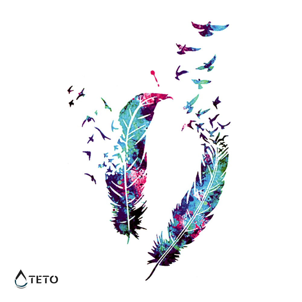 Pluma con pájaros de colores - set