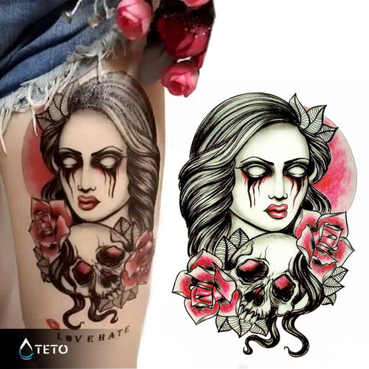 Retrato de una mujer con una calavera