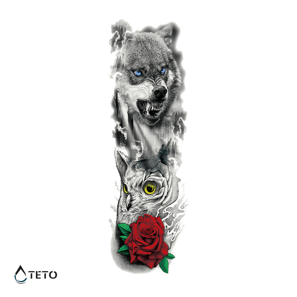 Lobo, búho y rosa