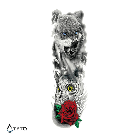 Lobo, búho y rosa
