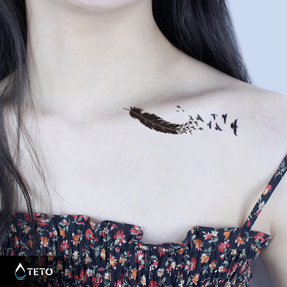 Pluma con pájaros - set