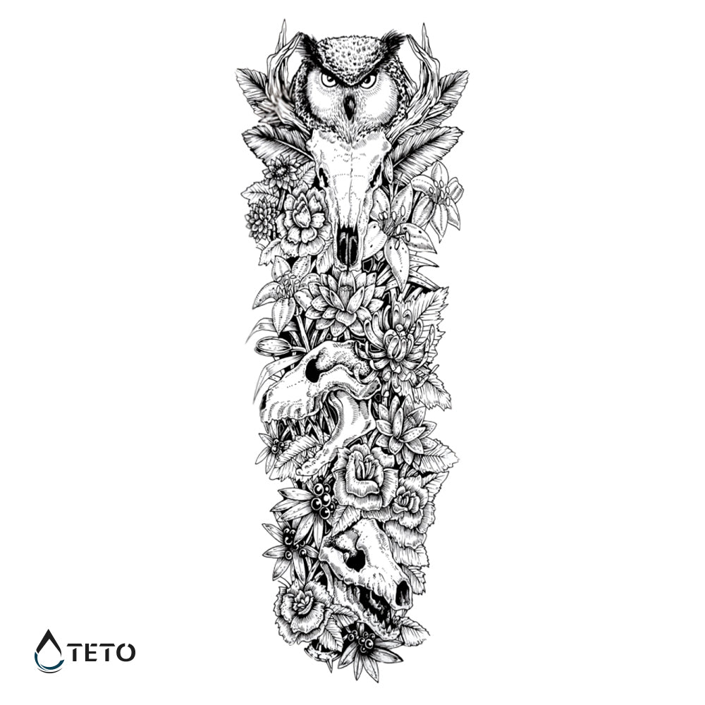 Búho con calaveras y flores