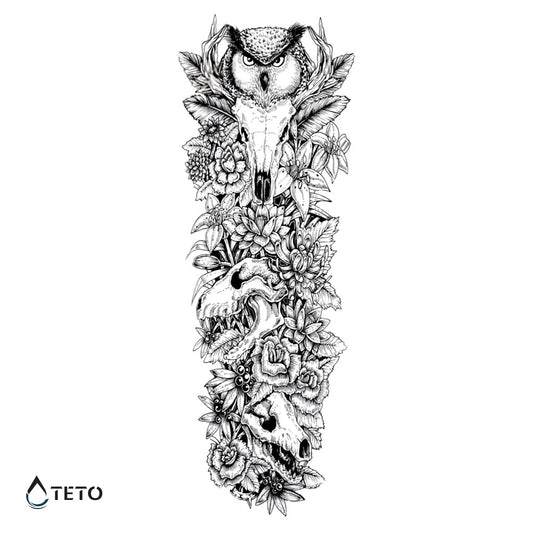 Búho con calaveras y flores