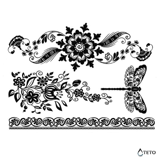 Flores y libélula - set