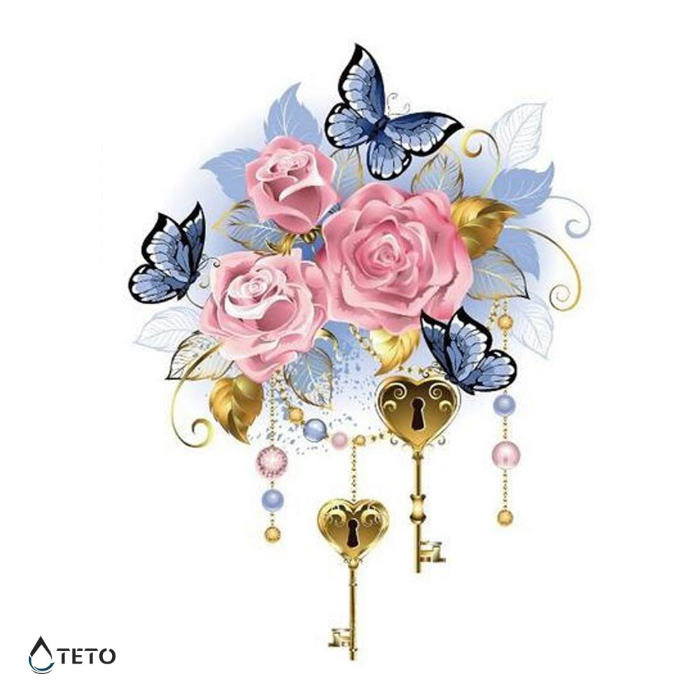 Rosas con mariposas y llaves